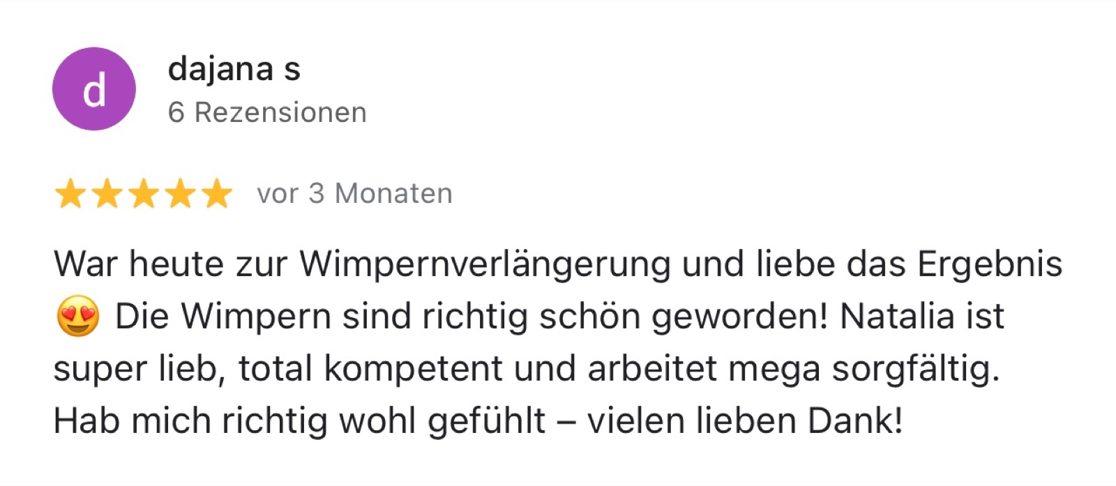 Fünf-Sterne-Bewertung zur Wimpernverlängerung
