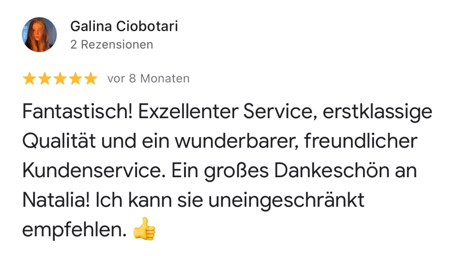Fünf-Sterne-Bewertung zur Qualität und zum Service