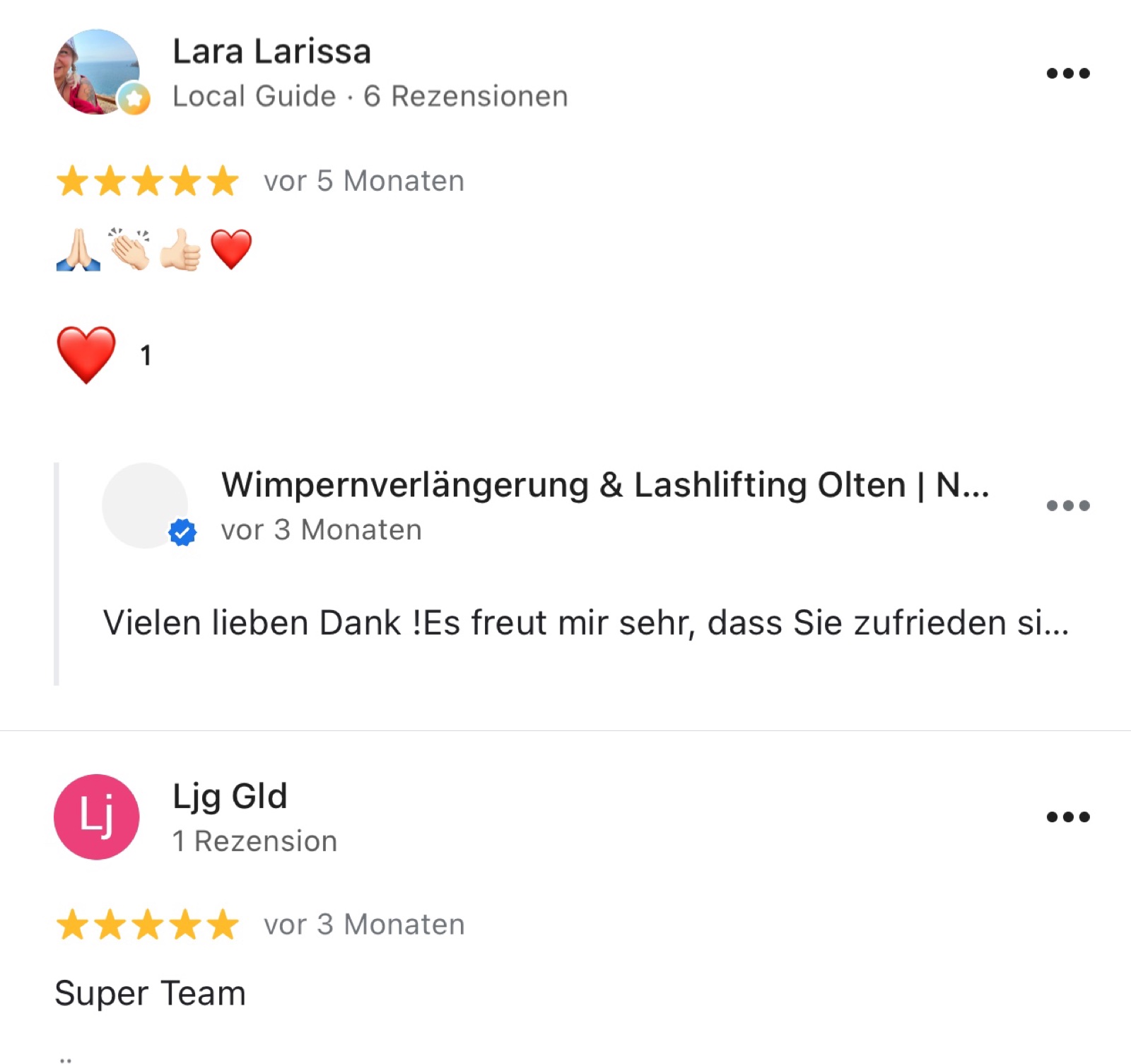 Google-Bewertungen von Kundinnen des Studios