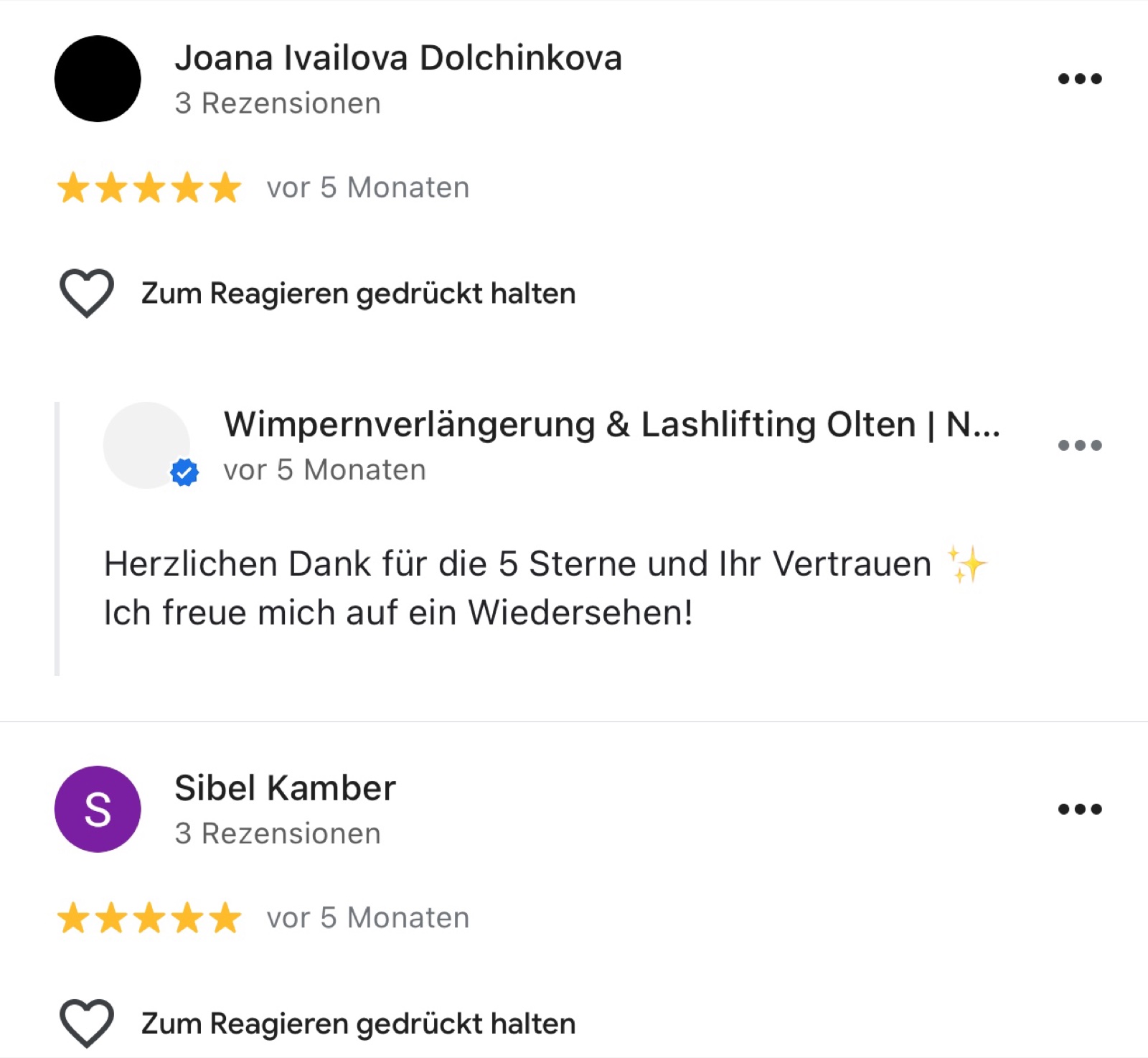 Fünf-Sterne-Bewertungen und Antworten des Studios