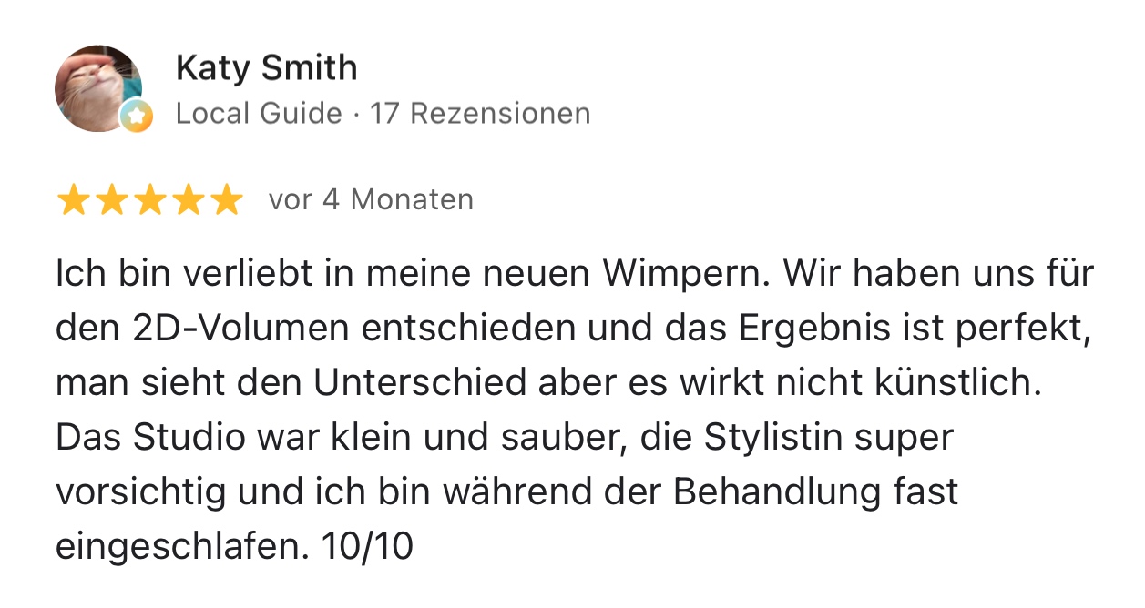 Bewertung einer Kundin über Olten Lashes
