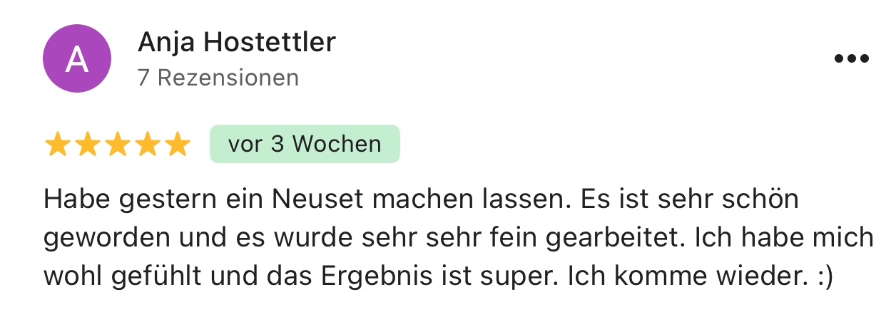 Bewertung einer Kundin über Olten Lashes