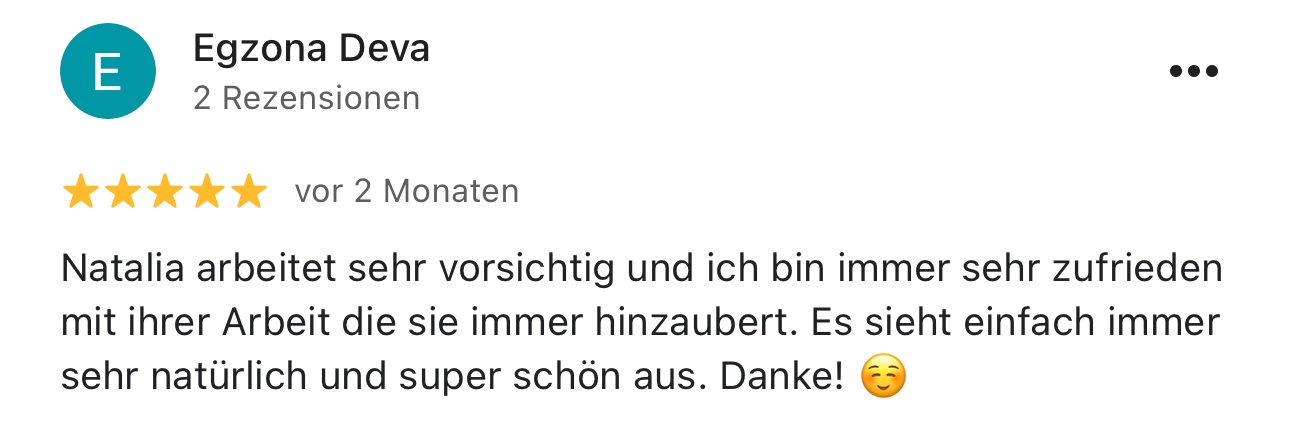 Bewertung einer Kundin über Olten Lashes