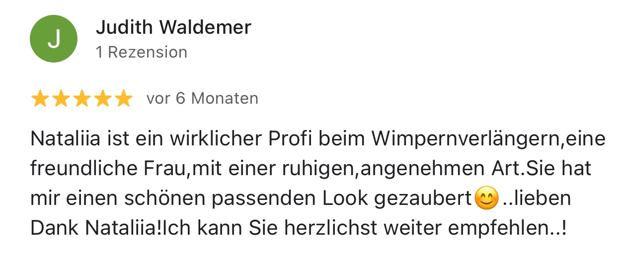 Bewertung einer Kundin über Olten Lashes