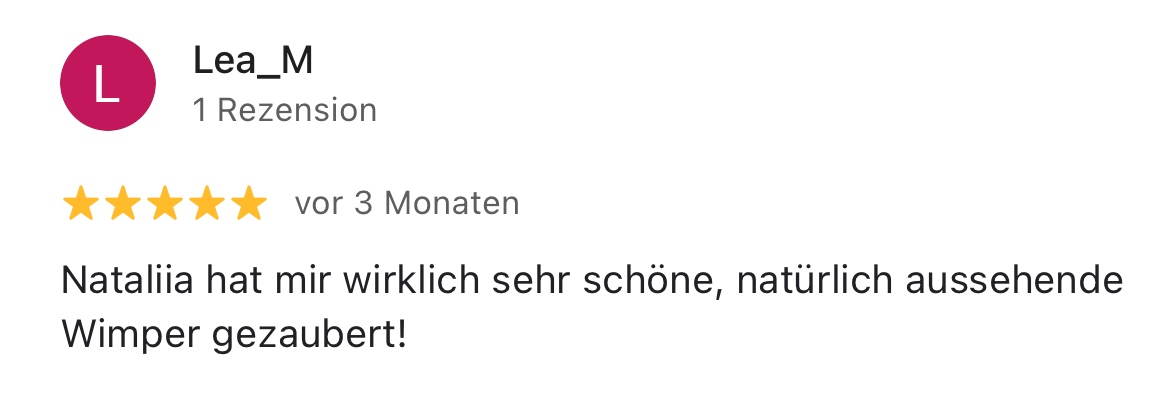 Bewertung einer Kundin über Olten Lashes