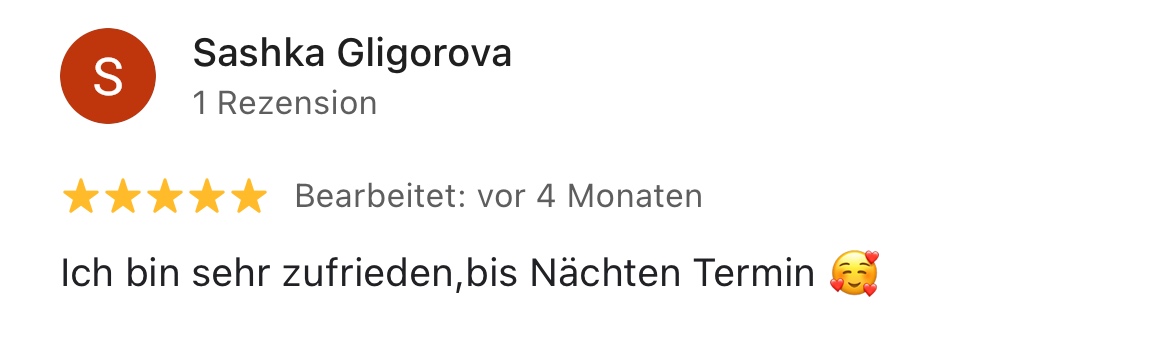 Bewertung einer Kundin über Olten Lashes