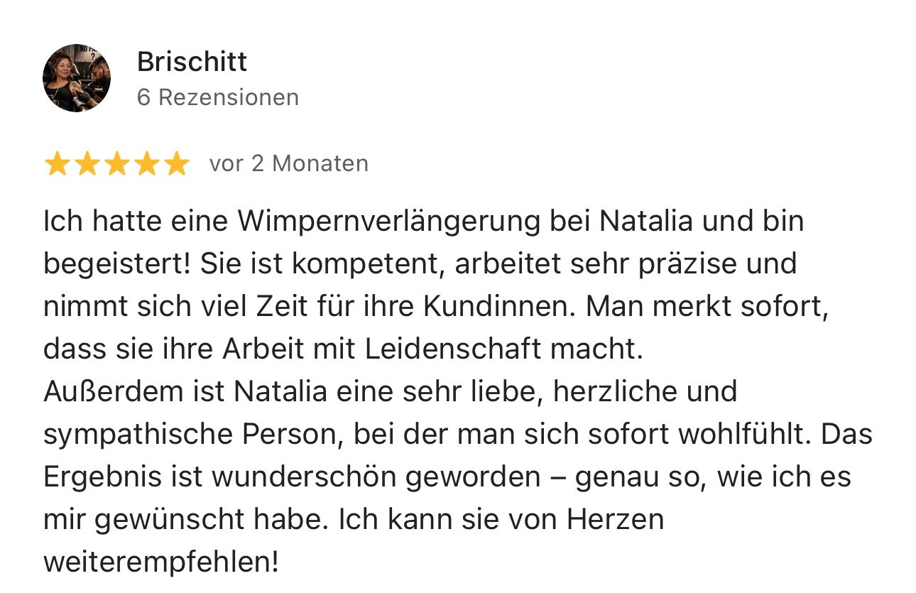 Bewertung einer Kundin über Olten Lashes