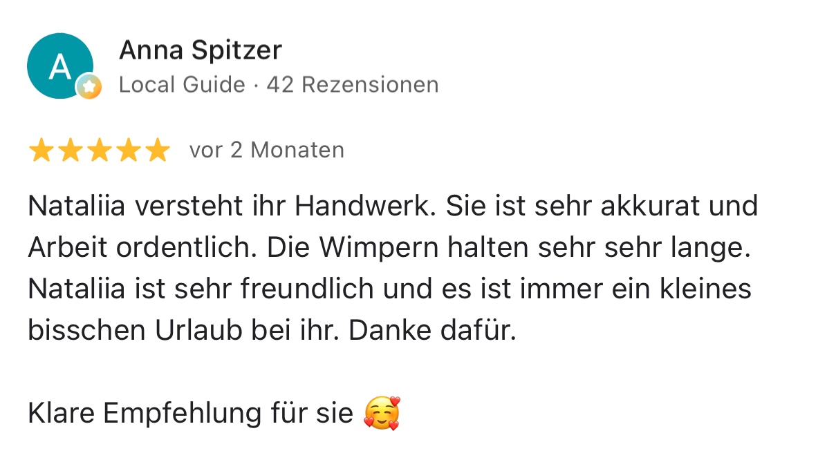 Bewertung einer Kundin über Olten Lashes